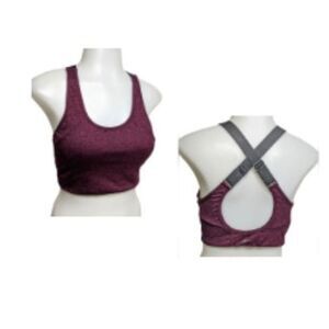 Sam Edelman Sports Bra Women Large Workout Cross Back Straps Top Burgundy Gray L